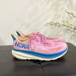 Hoka Pink and Blue Athletic Shoes